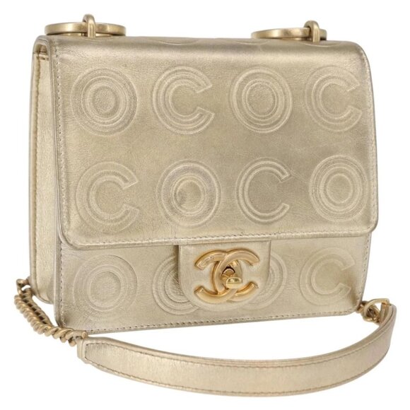 CHANEL Chain Shoulder Bag Lamb Skin Gold CC